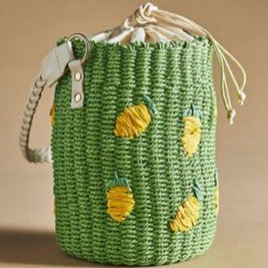 By Anthropologie Raffia Fruit Bucket Bag - NWT